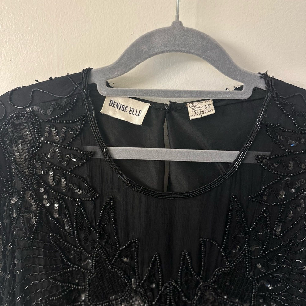 Vintage Denise Elle Black Silk Beaded Blouse - Picture 3 of 6